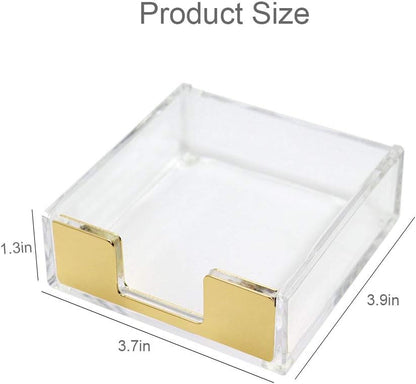 MultiBey Gold Sticky Notes Holder Clear Acrylic Memo Pad Dispenser Post it Note Holder Desk Supplies Organizer Accessories for Office Home Schools (Gold)