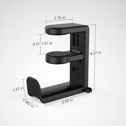 3in1 Rotating Headphone Holder - EURPMASK 3in1 PC Gaming Headset Holder w/Detachable Controller Holder, Adjustable Clamp-on Headset Stand,Headphone Hanger Hook Under Desk w/Cable Clip Organizer,Black