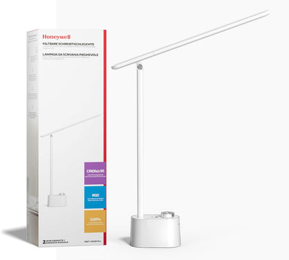 Honeywell Upgraded LED Desk Lamp - H01 Pro Sunturalux™ Foldable Desk Light with USB A+C Charging Ports, 3 Color Modes Dimmable Table Lamp for Home Office Reading(Black)