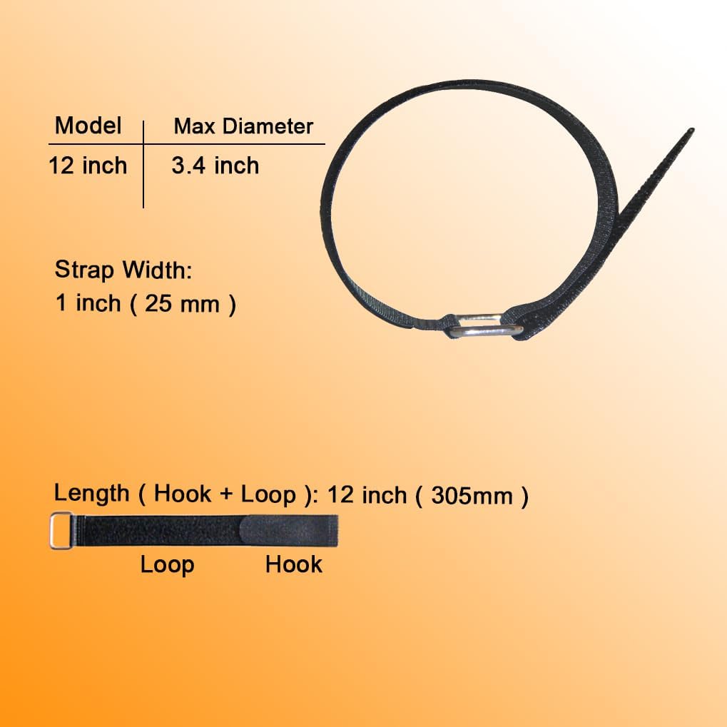 18 inch Extend Cable Strap and Adjustable Securing Strap with Buckle - 12 PCS Reusable Hook and Loop Fastening Nylon Cable Tie Wrap