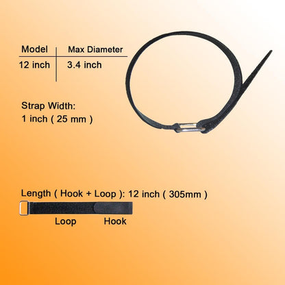 18 inch Extend Cable Strap and Adjustable Securing Strap with Buckle - 12 PCS Reusable Hook and Loop Fastening Nylon Cable Tie Wrap