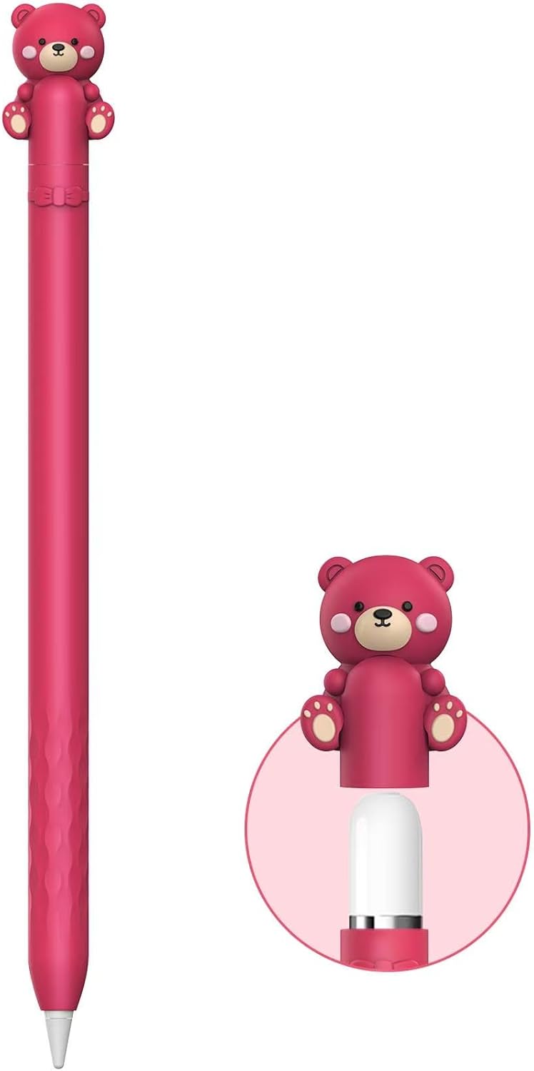 NIUTRENDZ Cute Bear Apple Pencil Case for Apple Pencil 2nd Generation Case Silicone Protective Cover Sleeve Skin Accessories (Brown, Apple Pencil 2nd Generation)