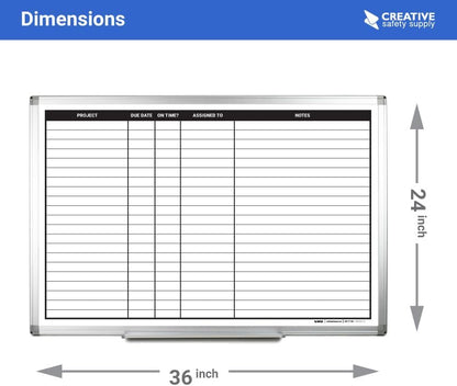 Magnetic Project Planning Dry Erase Whiteboard – Wall Mounted with Aluminum Frame & Marker Tray – Easy Erase Planning Board for Office, Teams & Scheduling 36" x 24"