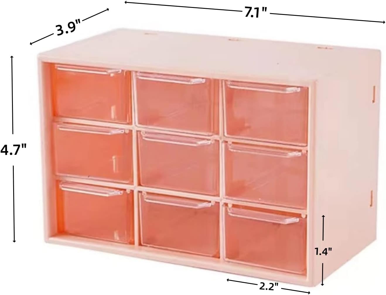Feadily 2PCS Small Drawer Organizer for Desk, Desktop Drawer Organizer with 9 Clear Drawers, Plastic Desktop Storage Drawers 7.1 Inch x 3 .9 Inch x 4.7 Inch, White