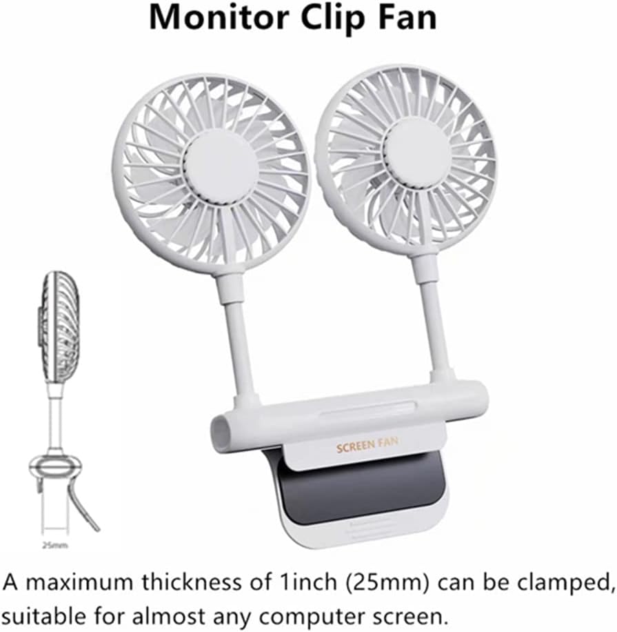 Monitor Fan with LED Lights, USB Desktop Fan with 2 Rotatable Heads, 3 Speeds Desk Fans Small Quiet with Sturdy Adjustable Clamp, Strong Wind Office Personal Cooling Fans for Laptop, Desktop.