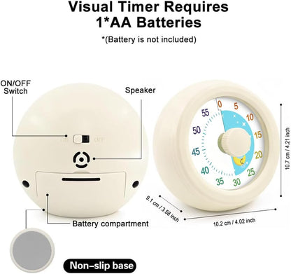Visual Timer for Children & Adults, 60 Minutes Countdown Timer for Children, Quiet Time Management Tool, Time Management Tool for Children's Desk, Office Table and Meetings (White Moon)