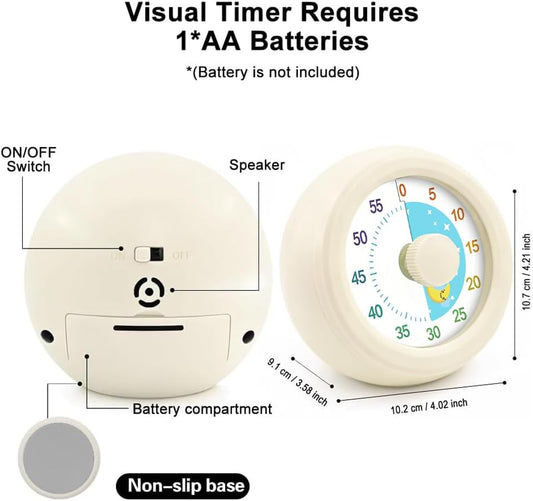 Visual Timer for Children & Adults, 60 Minutes Countdown Timer for Children, Quiet Time Management Tool, Time Management Tool for Children's Desk, Office Table and Meetings (White Moon)