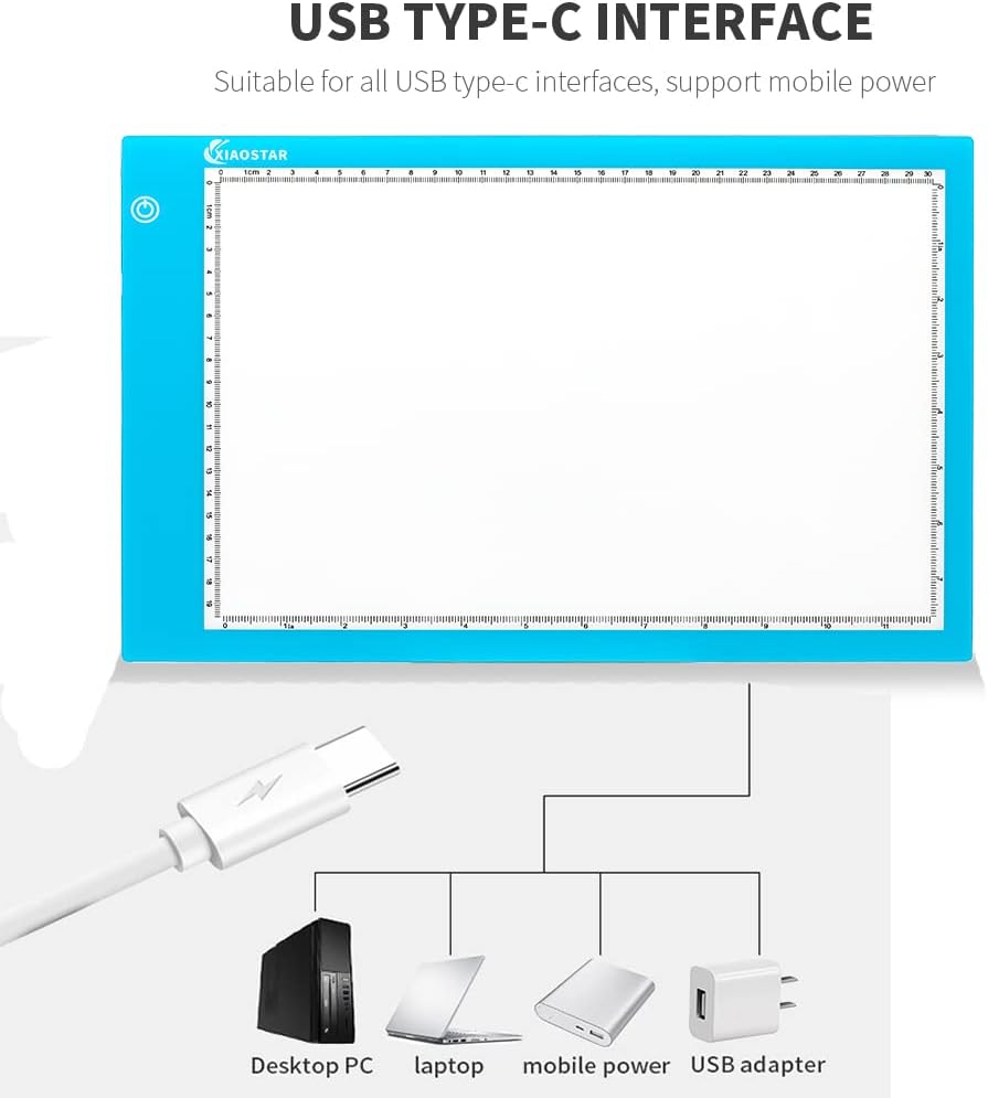 XIAOSTAR Light Box Drawing Pad A5, Tracing Board with Micro USB Cord Charge Cable and Brightness Adjustable for Artists, AnimationDrawing, Sketching, Animation, X-ray Viewing (A5) Not Rechargeable