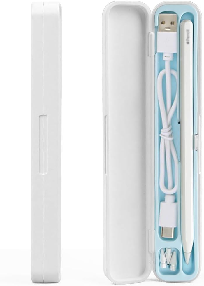 SIXFU Case for Apple Pencil, Storage Case Design for Apple Pen 2nd/ 1st, iPad Pencil Accessories Charging Cable Case for Stylus Pen(White+Pink)