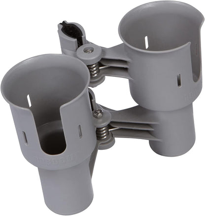 ROBOCUP, (White), Patented Clamp On Boat Cup Holder |Multifunction Dual Drink Caddy for Fishing Poles, Tools, Net, Gaff |Portable Storage for Boating, Beach, Umbrellas, Golf Carts, Strollers