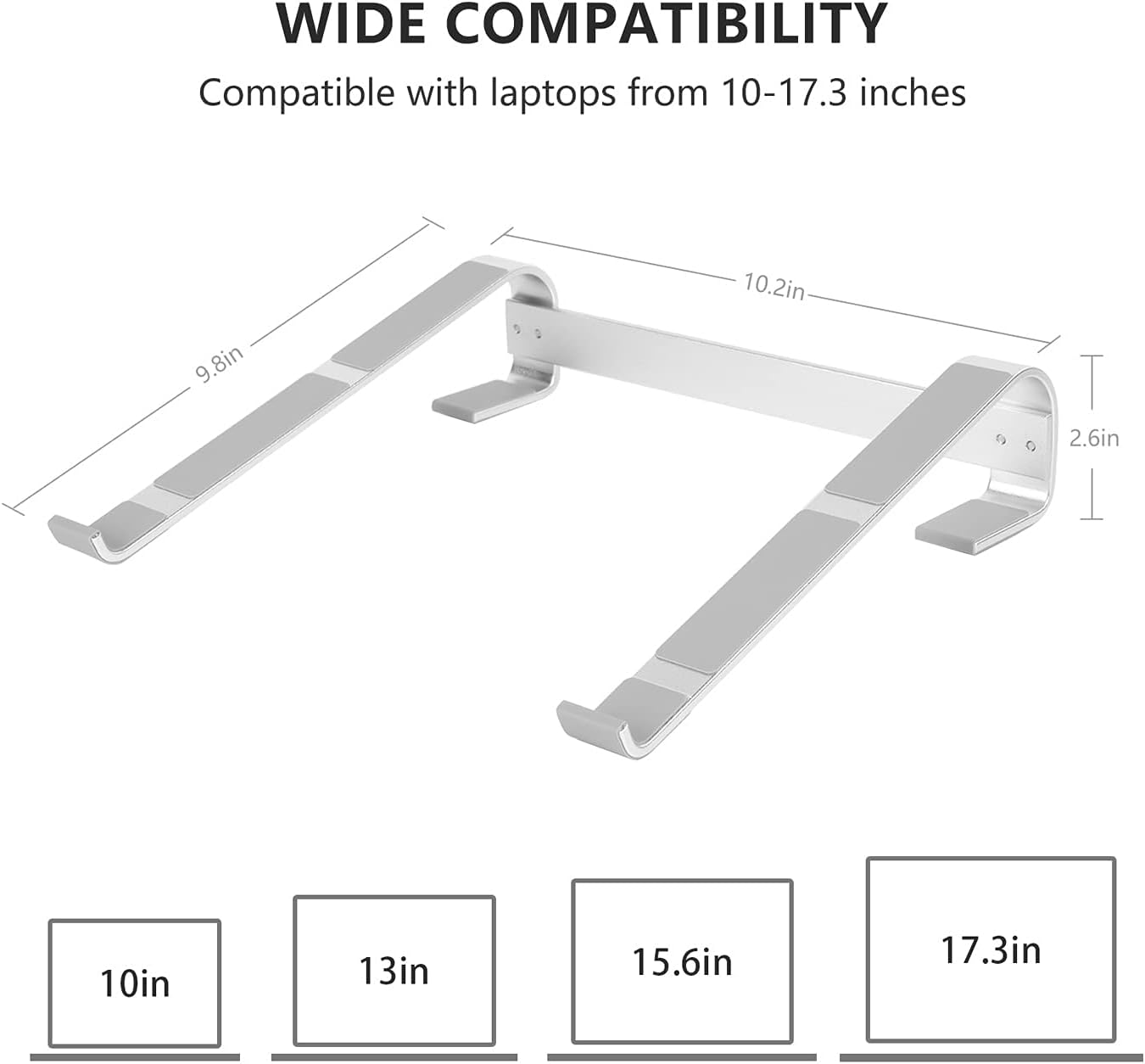 Ventilated Laptop Stand for Desk, Ergonomic Aluminum Laptop Riser, Computer Stand for Laptop, Compatible with MacBook Air Pro, Dell, HP, More 11-17.3 Inches Notebook, Work from Home (Silver)