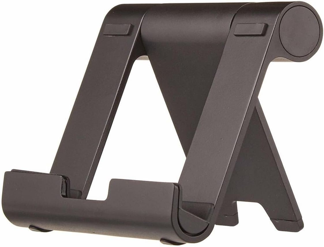 Amazon Basics Multi-Angle Portable Foldable Stand for Tablets, E-Readers and Phones, Non-Slip Desktop Holder for iPads, iPhones, Kindles, Hands-Free Viewing - Silver