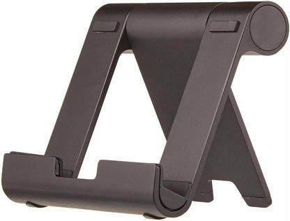 Amazon Basics Multi-Angle Portable Foldable Stand for Tablets, E-Readers and Phones, Non-Slip Desktop Holder for iPads, iPhones, Kindles, Hands-Free Viewing - Silver