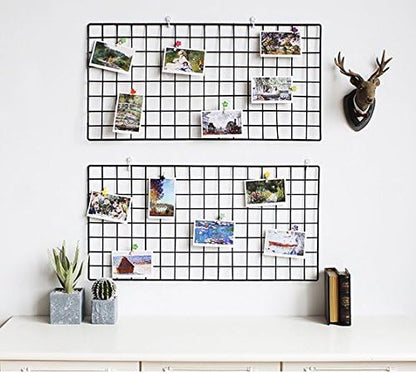 Kaforise Wire Wall Grid Panel, Multifunction Painted Photo Hanging Display and Wall Storage Organizer, Pack of 2, Size 31.5" x 15.8", Black