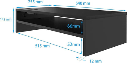BONTEC Wooden Monitor Stand Riser for Desk, 2-Tier Computer Monitor Stand with Storage, 66 lbs Desk Shelf Organizer, Laptop & Printer Stand with Phone Holder and Cable Management, White, 16.5 Inch