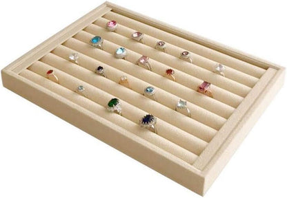 Velvet Sunglasses Organizer Tray 4 Slot, Stackable Eyewear & Glasses Display Case, Premium Beige Velvet, Scratch-Free Lining, Drawer Insert for Dressing Table Vanity Home Retail Trade Show