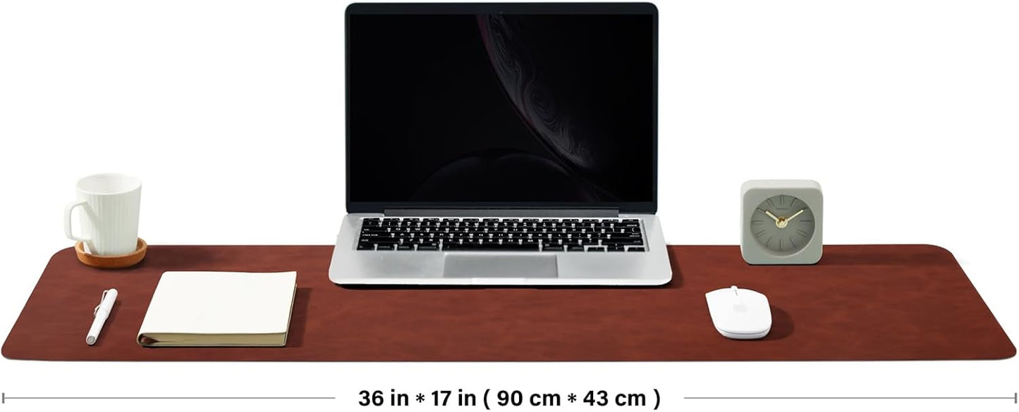 Distressed Leather Desk Mat - Non-Slip PU Desk Pad for Office and Home - Desk Organization and Accessories - Ideal for Large Mouse Pad and Desk Mats on Top of Desks(Tan,36"x 17")