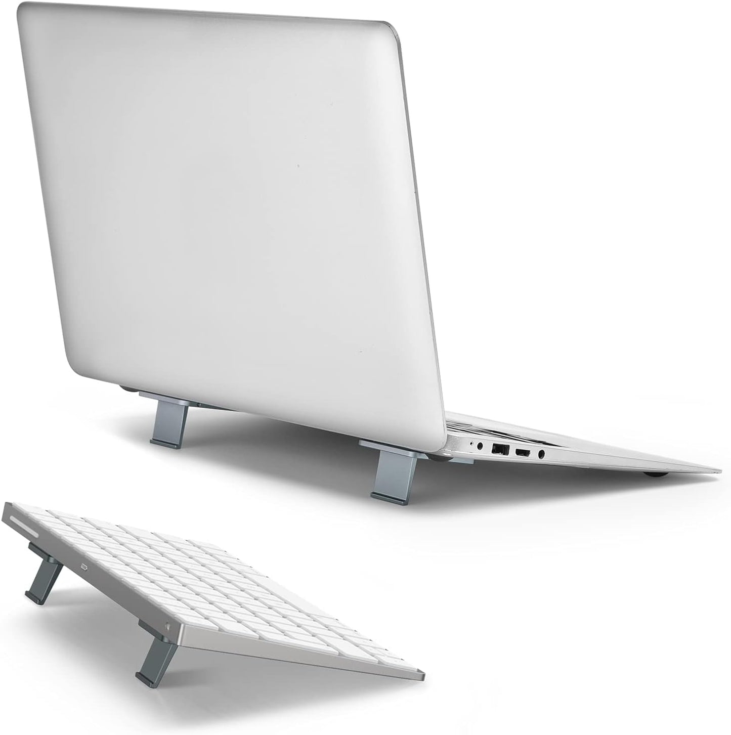 OATSBASF Mini Laptop Stand, Retractable Computer Stand, Portable Notebook Holder, Foldable Invisible Design Cooling Office Universal Non Slip, for MacBook Pro Air iPad Pro Air Surface Tablets (Silver)
