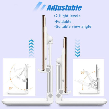 Phone Stand, PhoneHolder for Desk Anti-Slip Cute OfficeAccessories Forldable Cell PhoneHolder Compatible with iPhones, AllMobile Phones, White-Silver, Pro