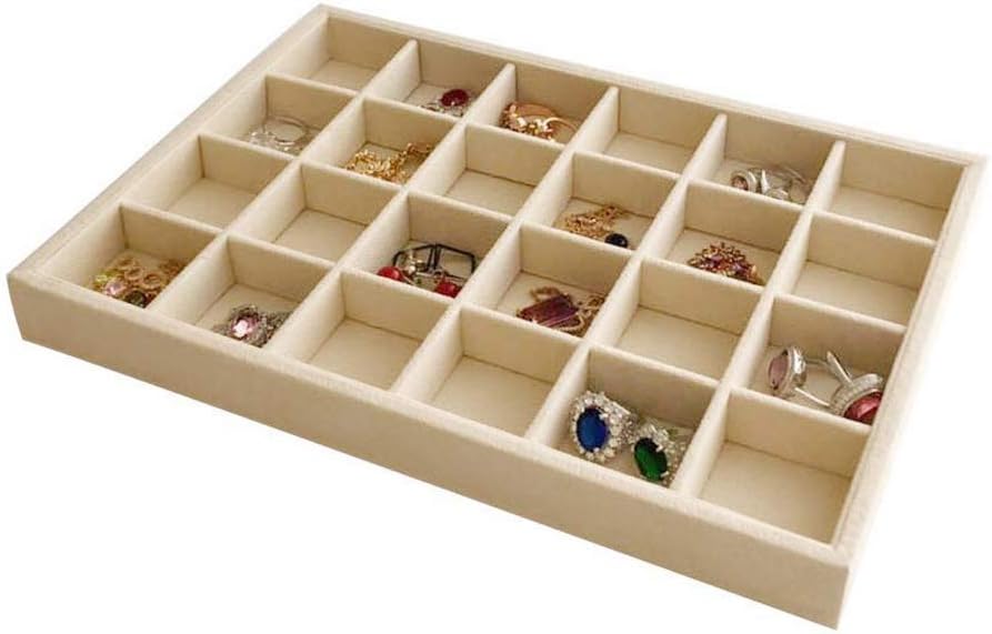 Velvet Sunglasses Organizer Tray 4 Slot, Stackable Eyewear & Glasses Display Case, Premium Beige Velvet, Scratch-Free Lining, Drawer Insert for Dressing Table Vanity Home Retail Trade Show