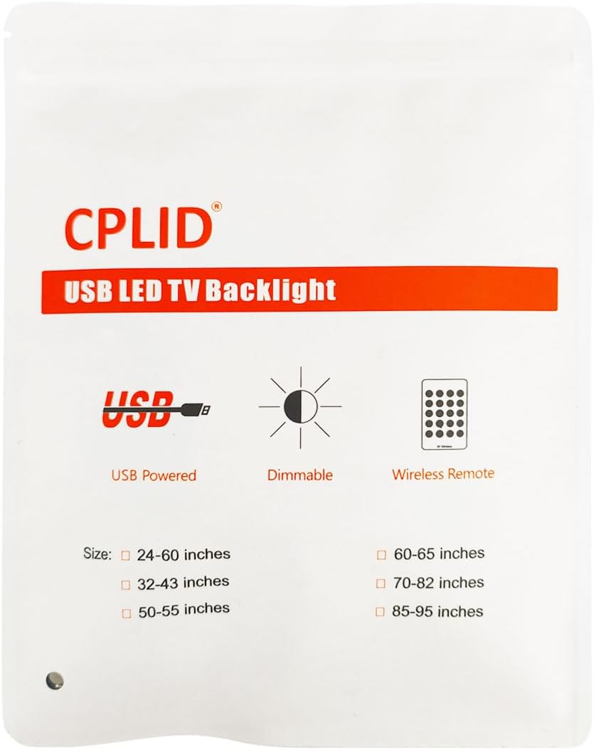 USB TV Backlight LED Strip Lights Kit for 24 to 60 inches Smart TV Sony LG Monitor, HDTV Wall Mount Stand Work Space Gaming Room Decor, LED Bias Ambient Mood Lighting