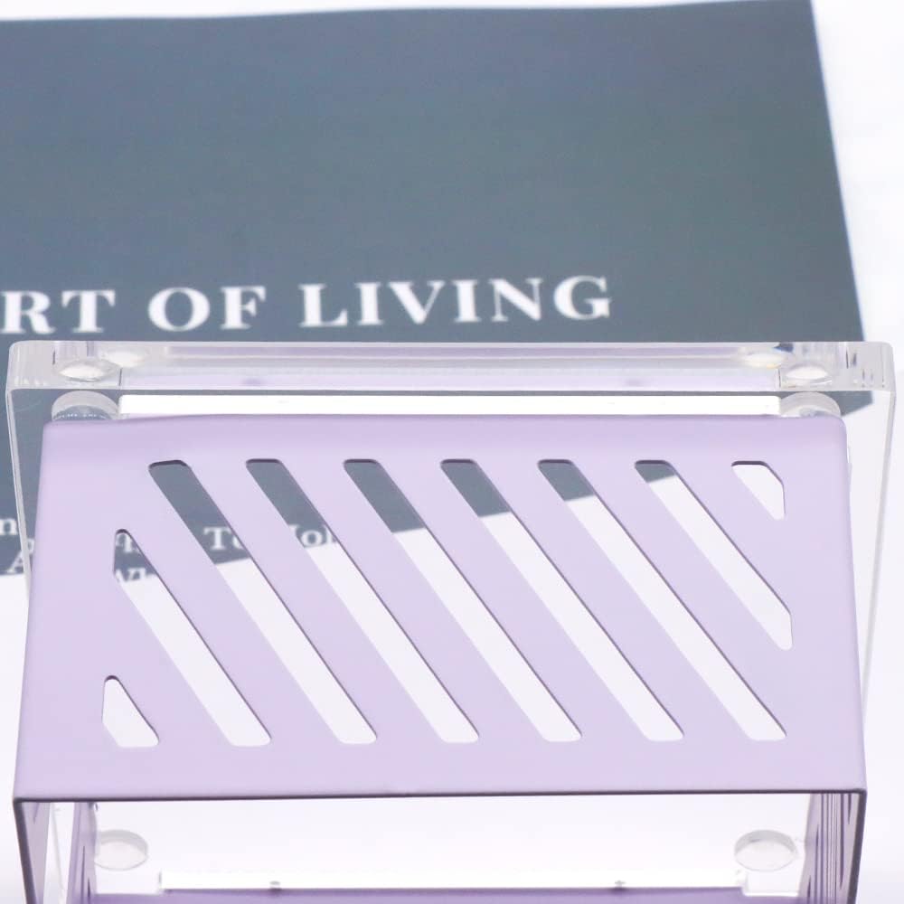 Sticky Note Holder Memo Pad Cube Dispenser 3.5 x 3.5Inch Notepad Holder Acrylic Base Purple Metal Mesh Desk Organizer for Home Office Supplies (Purple Memo Pad Holder)
