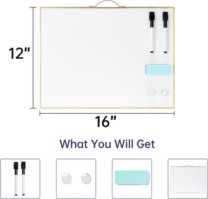 TSJ OFFICE Small Whiteboard Cork-Board - 16" X 12" Portable Aluminum Black Framed Magnetic Dry Erase Board, Small Bulletin Cork Board with Holder for Office, Home and School