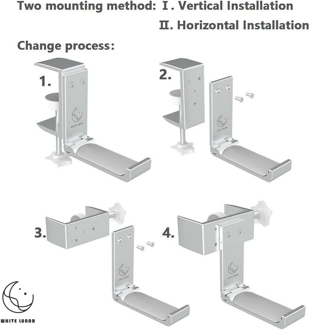 Under Desk Headphone Hanger, Foldable Aluminum Headset Hook for Clean Desk Setup, Space Saving Clamp Mount for Gaming & Home Office