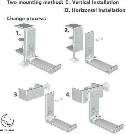 Under Desk Headphone Hanger, Foldable Aluminum Headset Hook for Clean Desk Setup, Space Saving Clamp Mount for Gaming & Home Office
