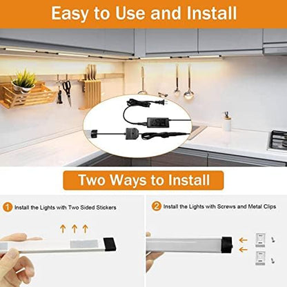 Under Cabinet Lights Kit, LED Smart Dimmable Strip Lighting Fixtures, 24V Plug in Linkable Bar LED Counter Lights for Pantry, Kitchen, Shelf, Bookcases, Showcase (10 PCS, Cold White)
