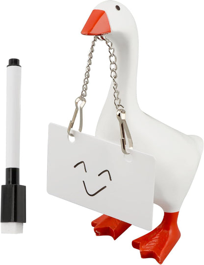 Magnetic Desktop Goose Organizer Set,7 inch Desk Decor with Acrylic Memo Board, Includes Marker Chain and Stickers, Key Holder for Office and Home Workspace