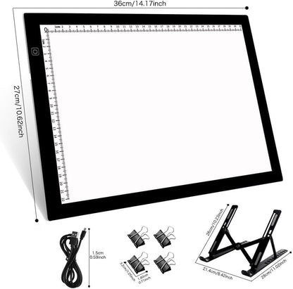 HUAYEYC B4 LED Copy Board Light Tracing Box, 3 Levels Adjustable Brightness Light Pad, for Tattoo Drawing, Streaming, Sketching, Animation, Stenciling, Vinyl Weeding, with 4Pcs Clip and Stand