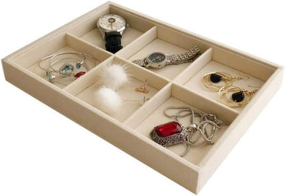 Velvet Sunglasses Organizer Tray 4 Slot, Stackable Eyewear & Glasses Display Case, Premium Beige Velvet, Scratch-Free Lining, Drawer Insert for Dressing Table Vanity Home Retail Trade Show