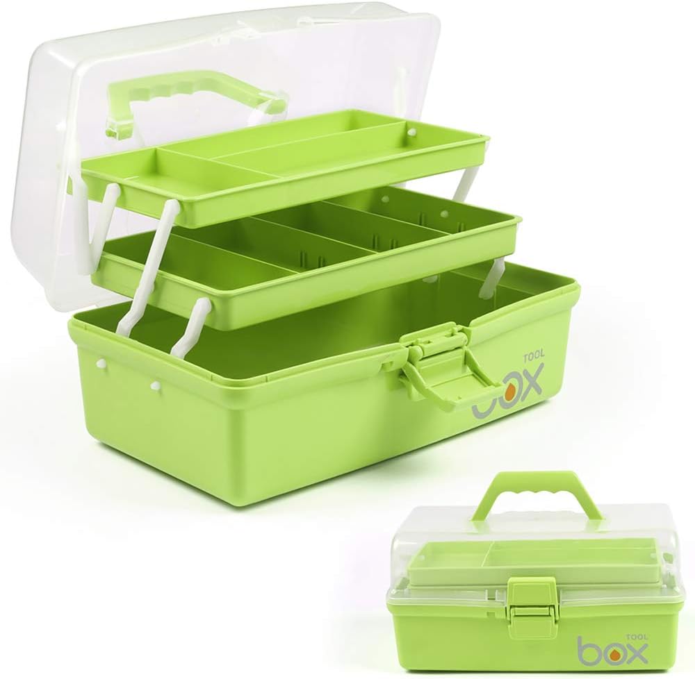 TERGOO 12in 3-Layer Plastic Craft Organizers and Storage, Portable Folding Tackle Box with Handle & Adjustable Dividers, Multipurpose Case for Sewing, Art Supplies, Medicine, Tools (Purple Blue)