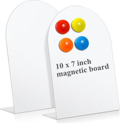 Shimeyao 2 Pcs Pink Magnetic Bulletin Board for Tabletops with 8 Magnets 10x7 Inch Memo Display Easel Stand for Home Office School Kitchen Table Supplies (Arched)