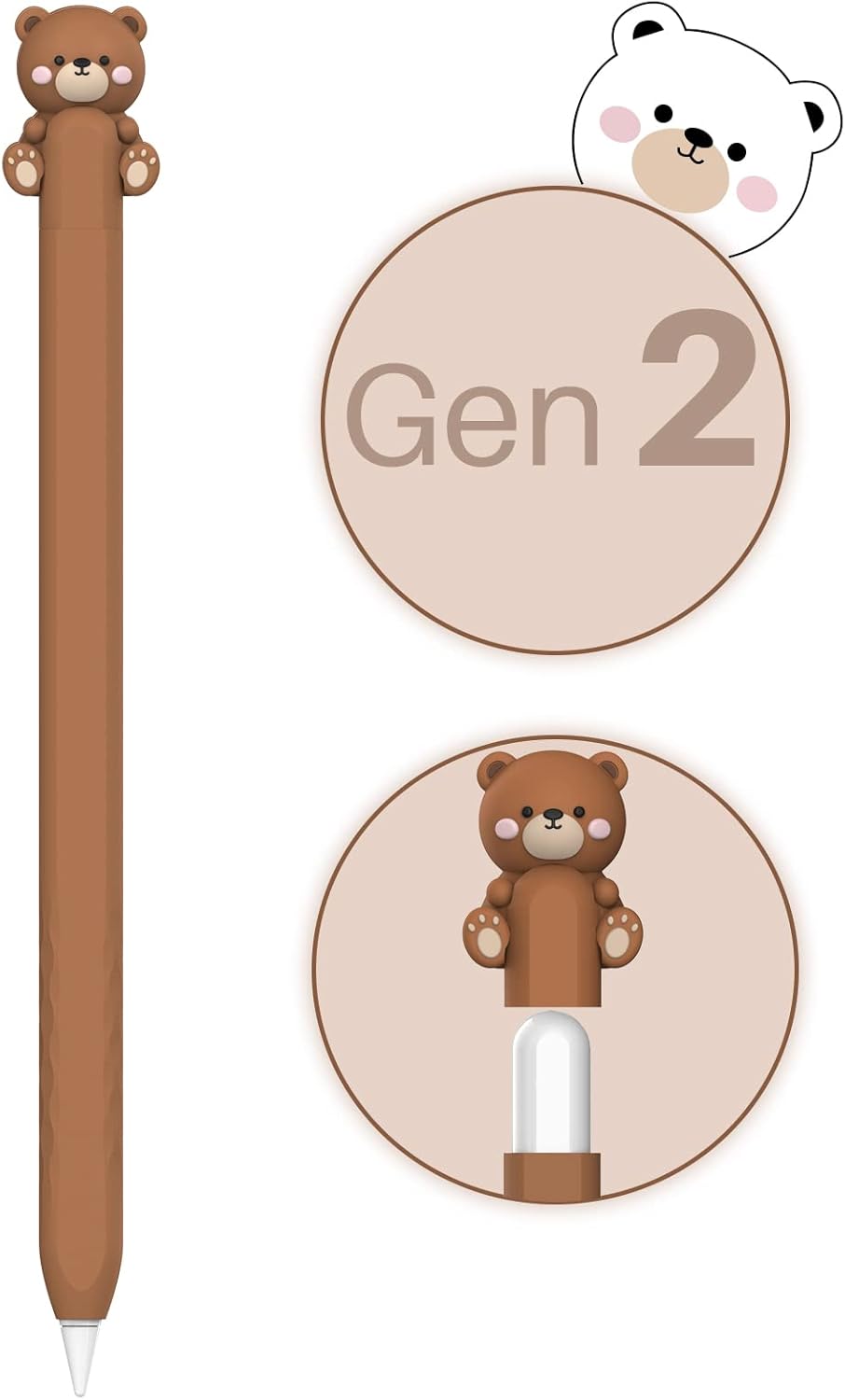 NIUTRENDZ Cute Bear Apple Pencil Case for Apple Pencil 2nd Generation Case Silicone Protective Cover Sleeve Skin Accessories (Brown, Apple Pencil 2nd Generation)