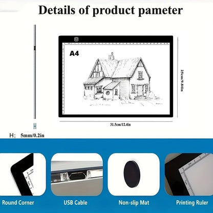 A4 LED Copy Board Light Tracing Box LED Light Pad Memory Function USB Powered Stepless Dimmable Light Table for Drawing, Weeding Vinyl, Diamond Art, Sketching and Animation