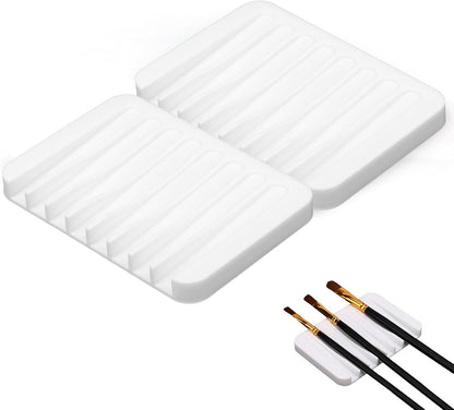 Penitue 2pcs Paint Brush Holders, Silicone Washable Paint Brush Organizer Stand with 8 Slots Paintbrush Rinse Holder for Oil Acrylic Watercolor Painting (Transparent & Blue)