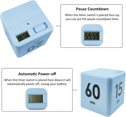 Feilifan Cube Timer, Productivity Cube Flip Timer for Kitchen Studying Workout Classroom Kids ADHD 15-20-30-60 Minute Preset, White