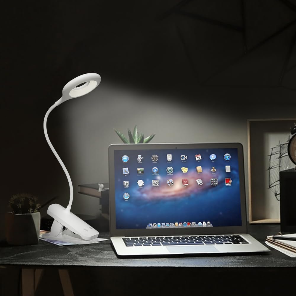 CUHIOY Rechargeable Clip on Reading Light for Bed, Battery Desk Lamp, 5 Color 5 Brightness & Touch Control Headboard Lamp, Large Clamp Lamp with Flexible Neck, Eye Protect LED Bedside Light, Pink