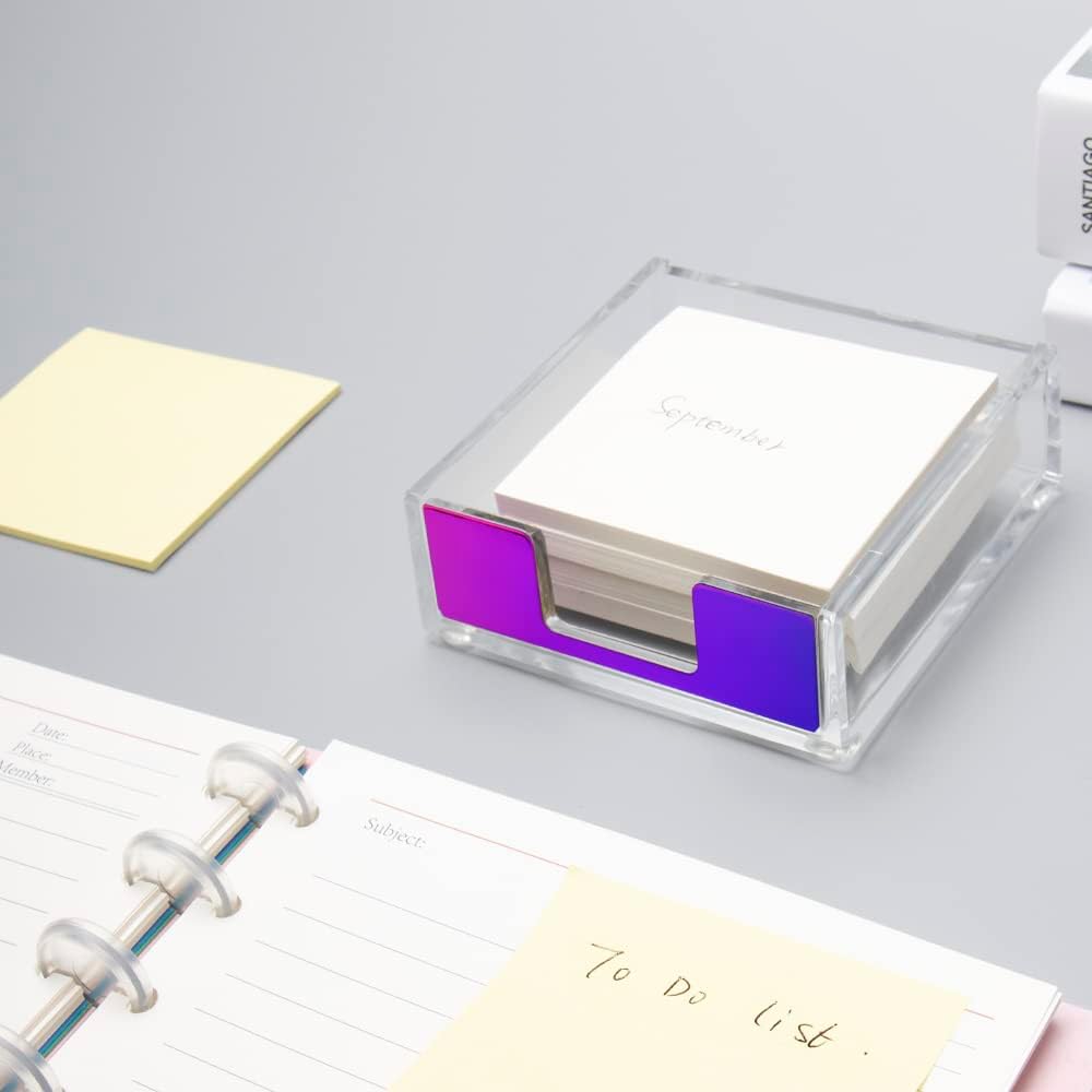 NatSumeBasics Gold Sticky Note Holder Clear Acrylic Yellow Post Note Pad Holders Memo Dispenser Case for Desk Office School Aesthetic Supplies Accessories (Pure Gold)