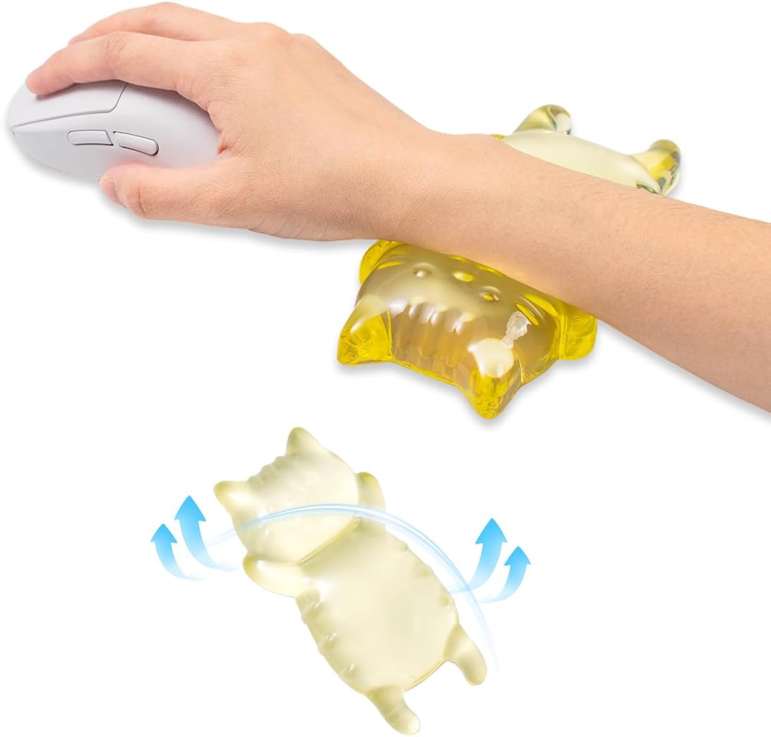 Ergonomic Gel Mouse Wrist Rest – Clear Cute Cat Mouse Wrist Rest, Comfort & Support for Typing and Gaming (Pink)
