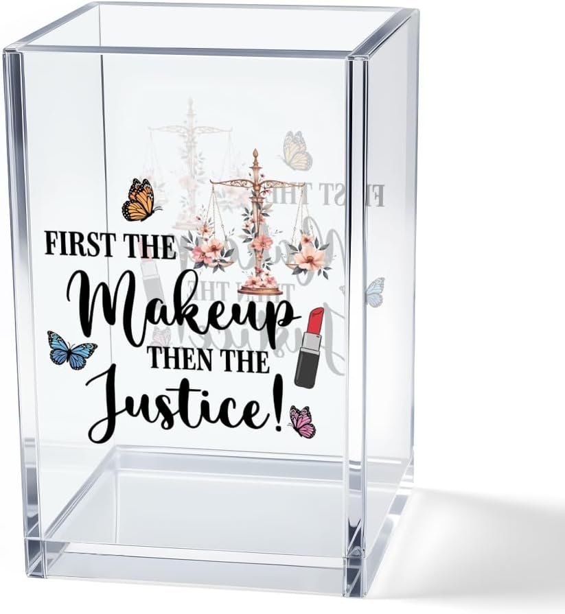 Better Late Than Ugly Acrylic Makeup Brush Organizer Holder, Self Affirmations Desk Acrylic Brushes Storage, Make Up Artist Gifts, Birthday Gifts for Her Wife Sister Friend Makeup Lovers