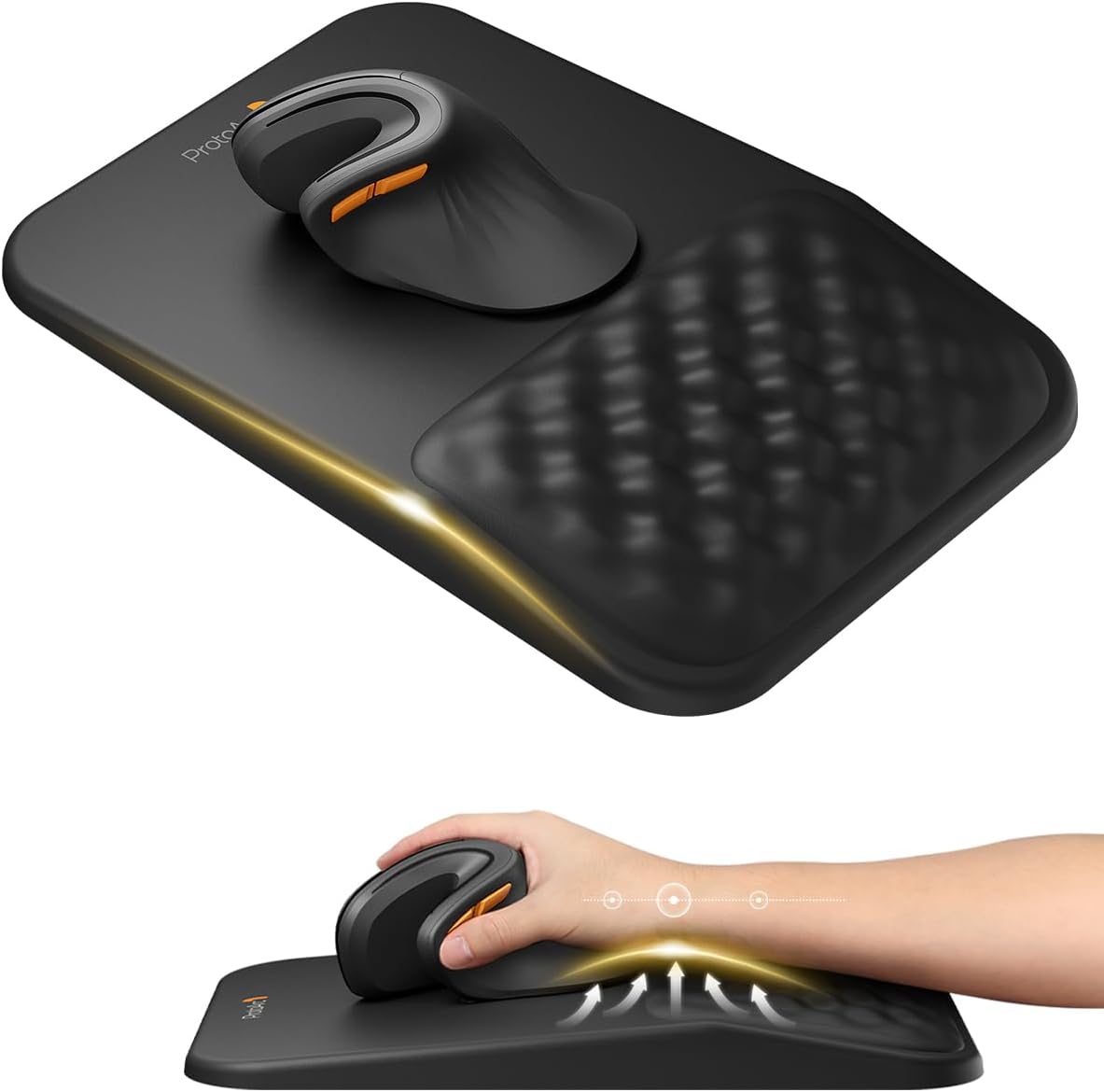 ProtoArc Ergonomic Mouse Pad with Wrist Rest, MP50 Mousepad with Massage Design, Soft Memory Foam and Non-Slip PU Base for Pain Relief, Desk, Home, Office, 12x8 Inches, Black