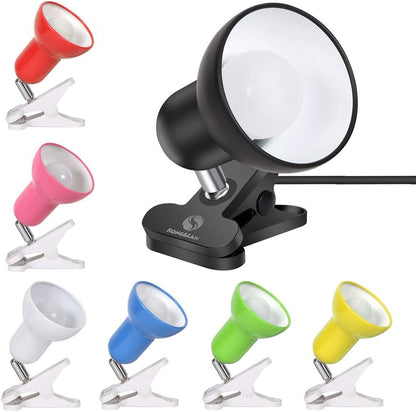 RONG&LAN Clip lamp,360° Rotation Clip on Lamp Portable Book Reading Light,Clamp on Desk/Table/Bunk Bed/Cupboard Home Lighting, (Desk lamp,Seven Colors for Your Choice) (White,2)