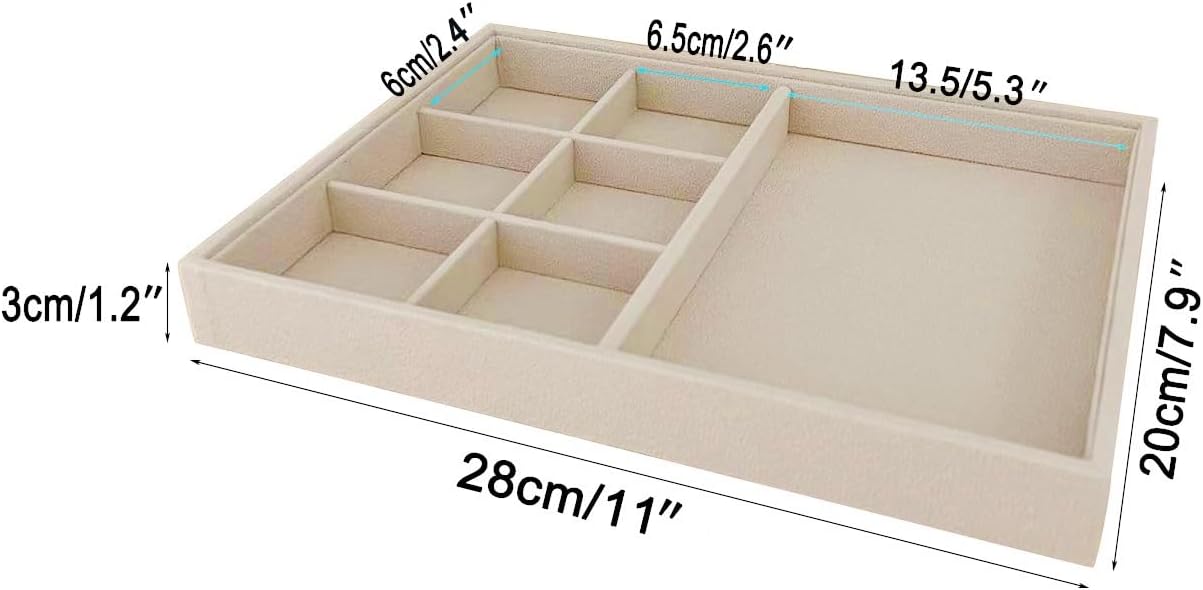 Velvet Sunglasses Organizer Tray 4 Slot, Stackable Eyewear & Glasses Display Case, Premium Beige Velvet, Scratch-Free Lining, Drawer Insert for Dressing Table Vanity Home Retail Trade Show