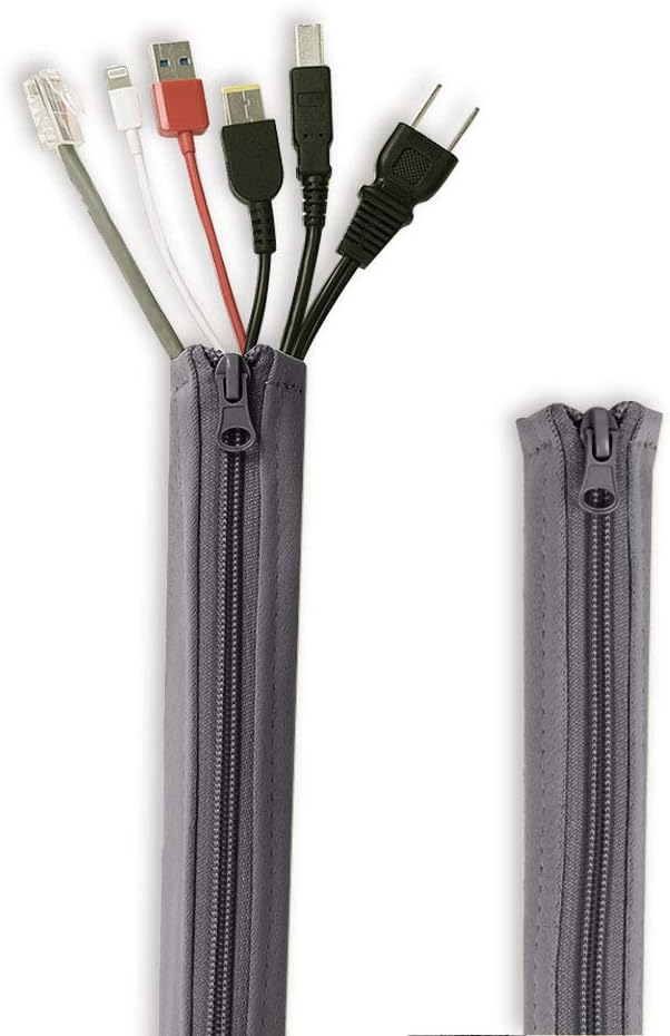 Flexible Cable Management Sleeve with Zipper - Extendable Cord Organizer System Wrap Wire Cable Cover Sleeve Holder, Keep Home & Office Clean Safe Protector for TV/Media, Beige, 39 Inches, 2 Pcs