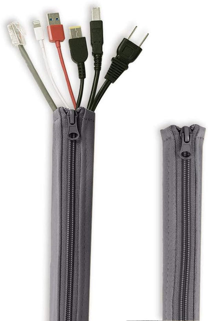 Flexible Cable Management Sleeve with Zipper - Extendable Cord Organizer System Wrap Wire Cable Cover Sleeve Holder, Keep Home & Office Clean Safe Protector for TV/Media, Beige, 39 Inches, 2 Pcs