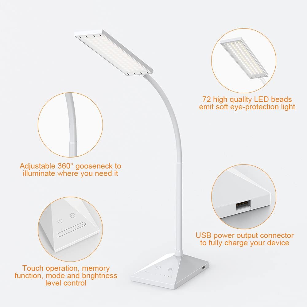 Vansuny Clip on Light LED Desk Lamp with Eye-Caring LED Light and Metal Clip, 6 Level Brightness 3 Color Modes, Power by USB Port 5W Adjustable Neck Reading Lamp for Home and Office (5W, Black)