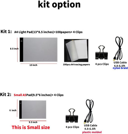 A4 Tracing Pad LED Light Board Artists Light Boxes, Portable Ultra-Thin Adjustable USB Power Artcraft LED Trace Light Pad for Drawing, Sketching, Animation, Tattoo